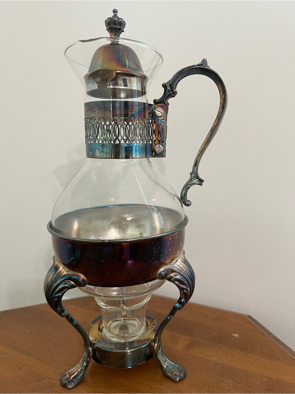 Vintage MCM International Silver Company 14” Coffee Warmer Carafe and Stand